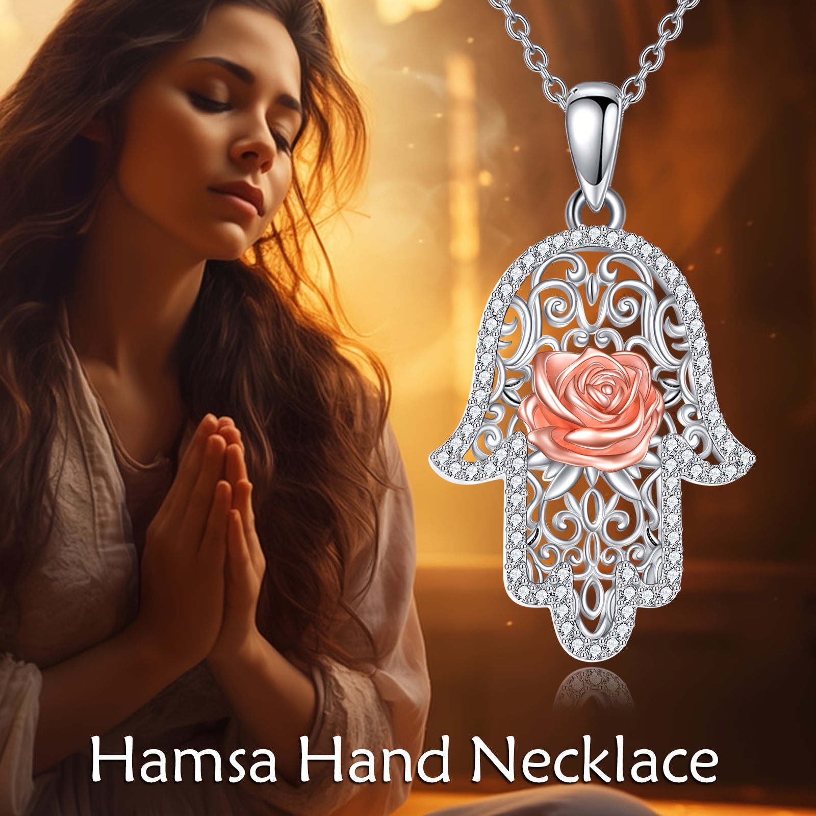 Women's Hamsa Hand 925 Sterling Silver Necklace, Protection Gift
